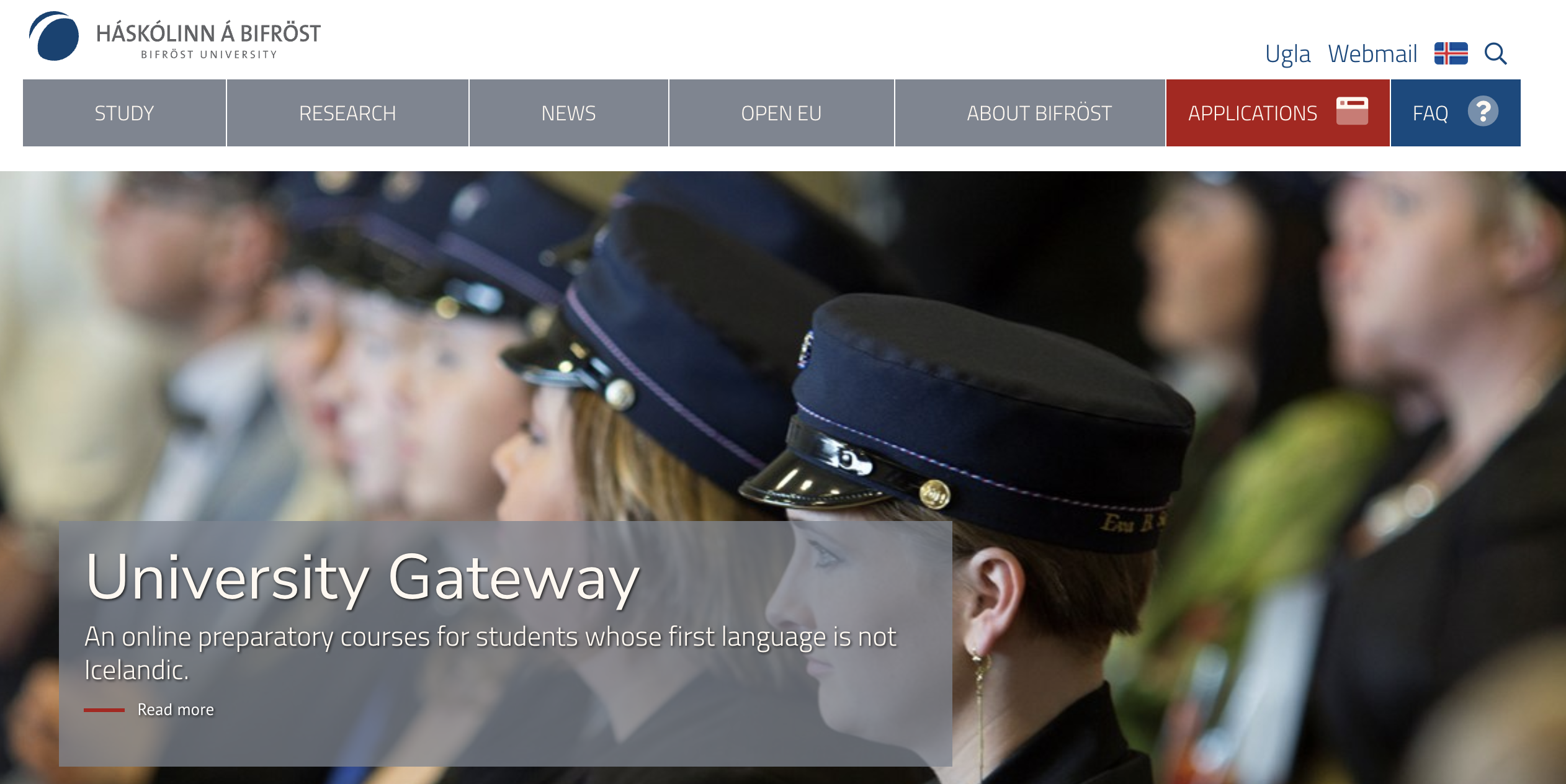 Screenshot of Bifröst University website